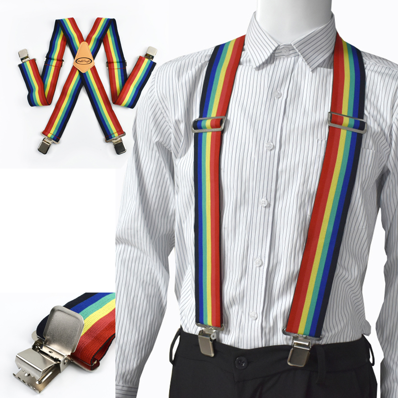 Men'S Accessories Types - 1Pc 5cm Wide Rainbow Men's Suspenders