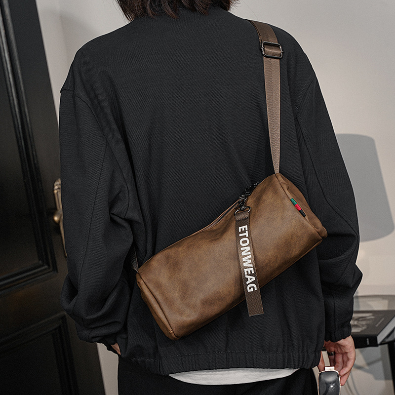 Men'S Accessories Backpack - Thickened round barrel crossbody bag for