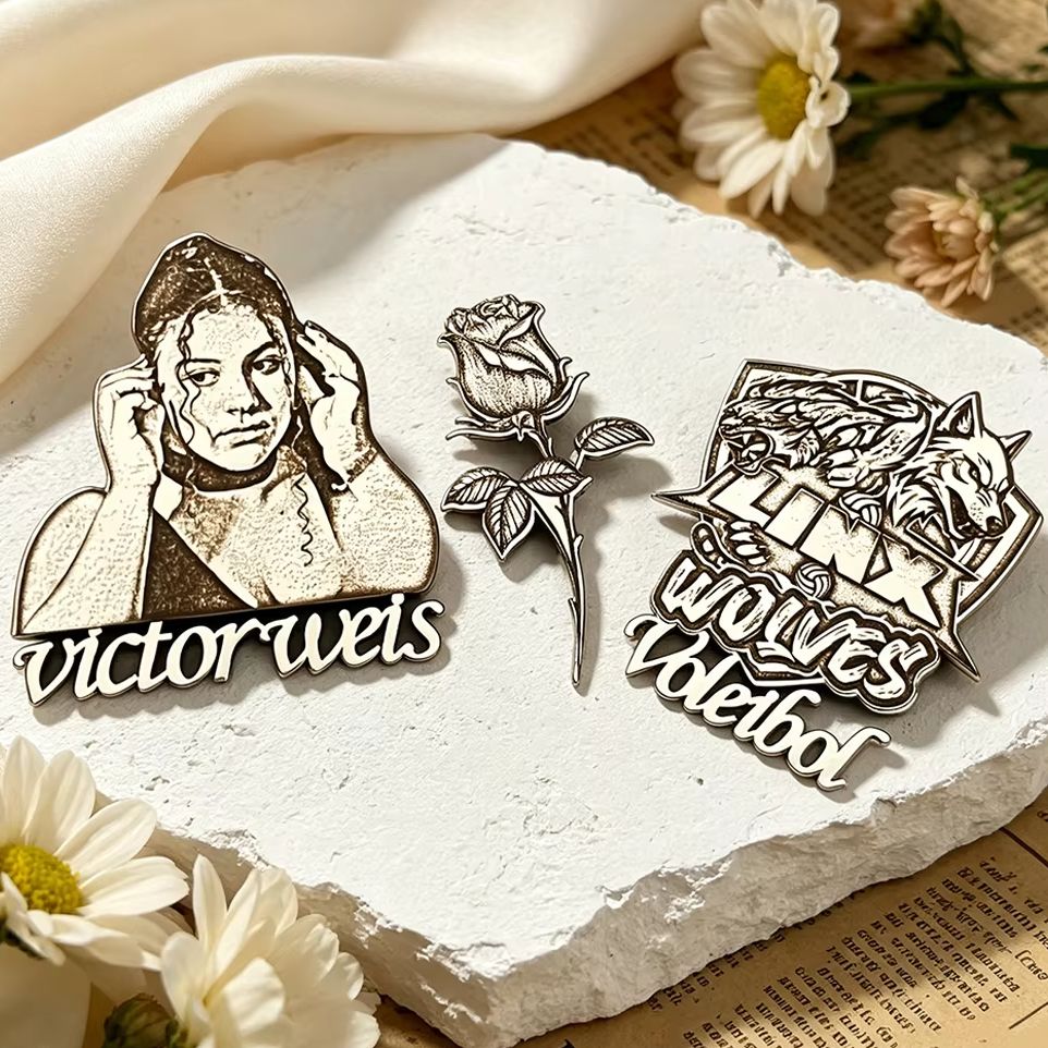 Men Accessories For Birthday Gift - Custom Men Portrait Rose Photo Brooch